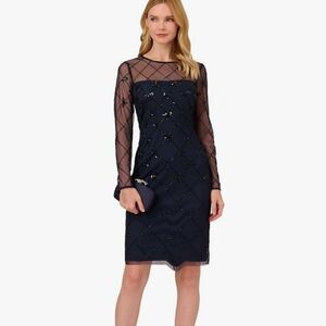 Papell Studios Navy Blue & Black Beaded Cocktail Dress, SZ 10, NWT